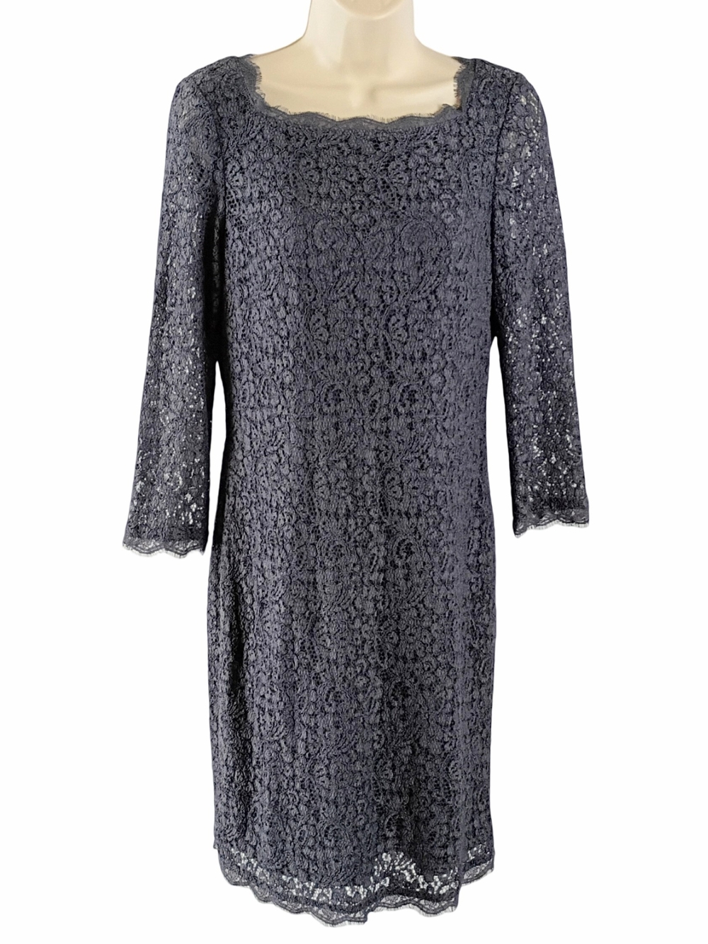 Adrianna Papell Charcoal Eyelash Lace Long-Sleeve Shift Dress
